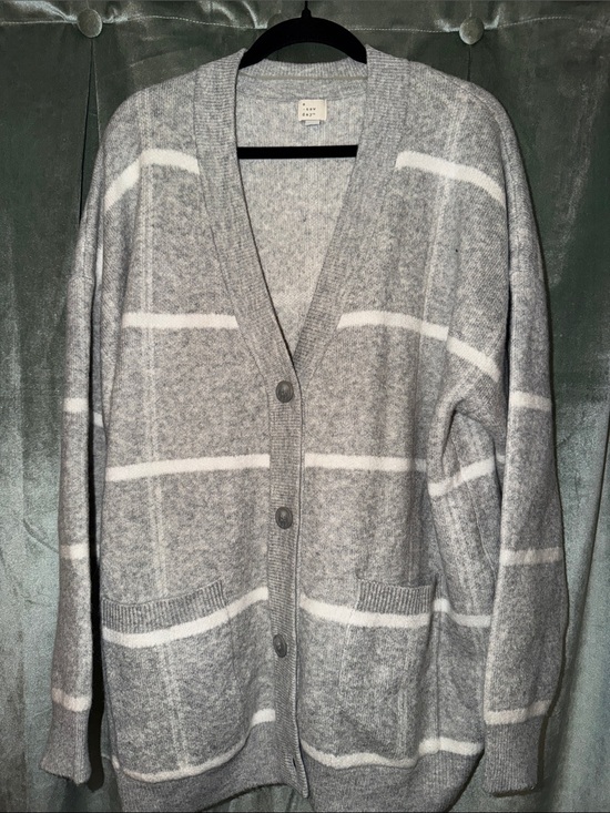 a new day Sweaters - a new day Gray & White Striped V-Neck Cardigan